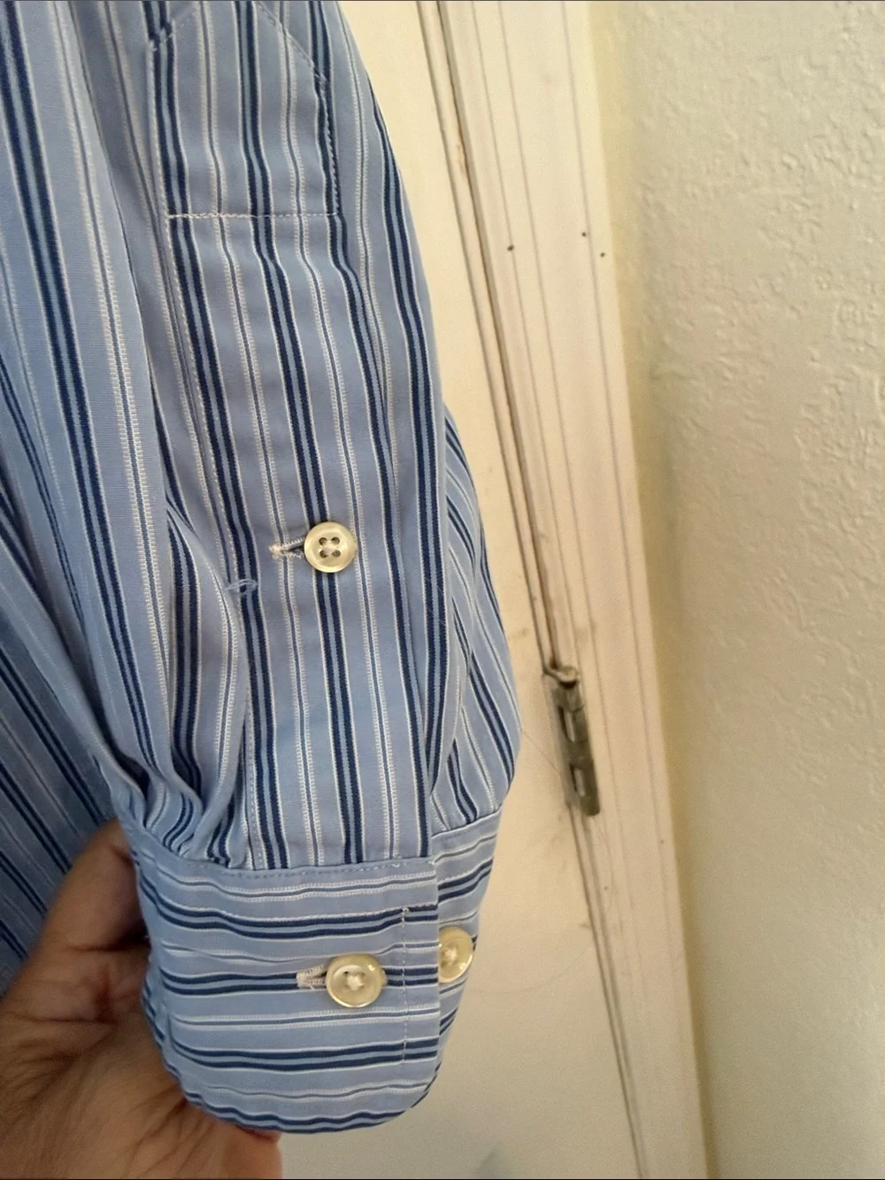 Polo by Ralph Lauren Light Blue and Navy Striped Button-Down Shirt 17.5 34/35